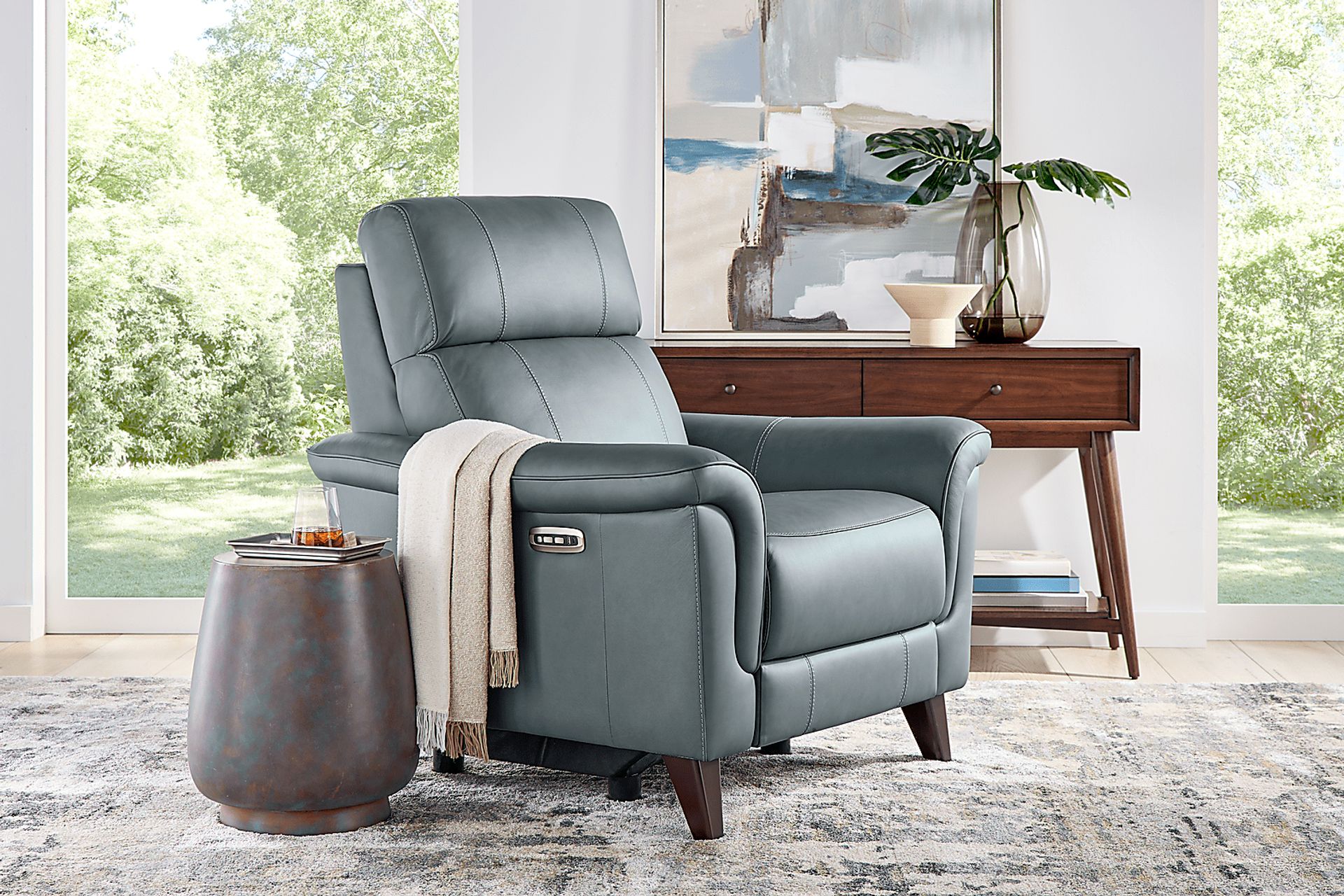Antonella Blue Leather 6 Pc Living Room with Dual Power Reclining Sofa - Image 16