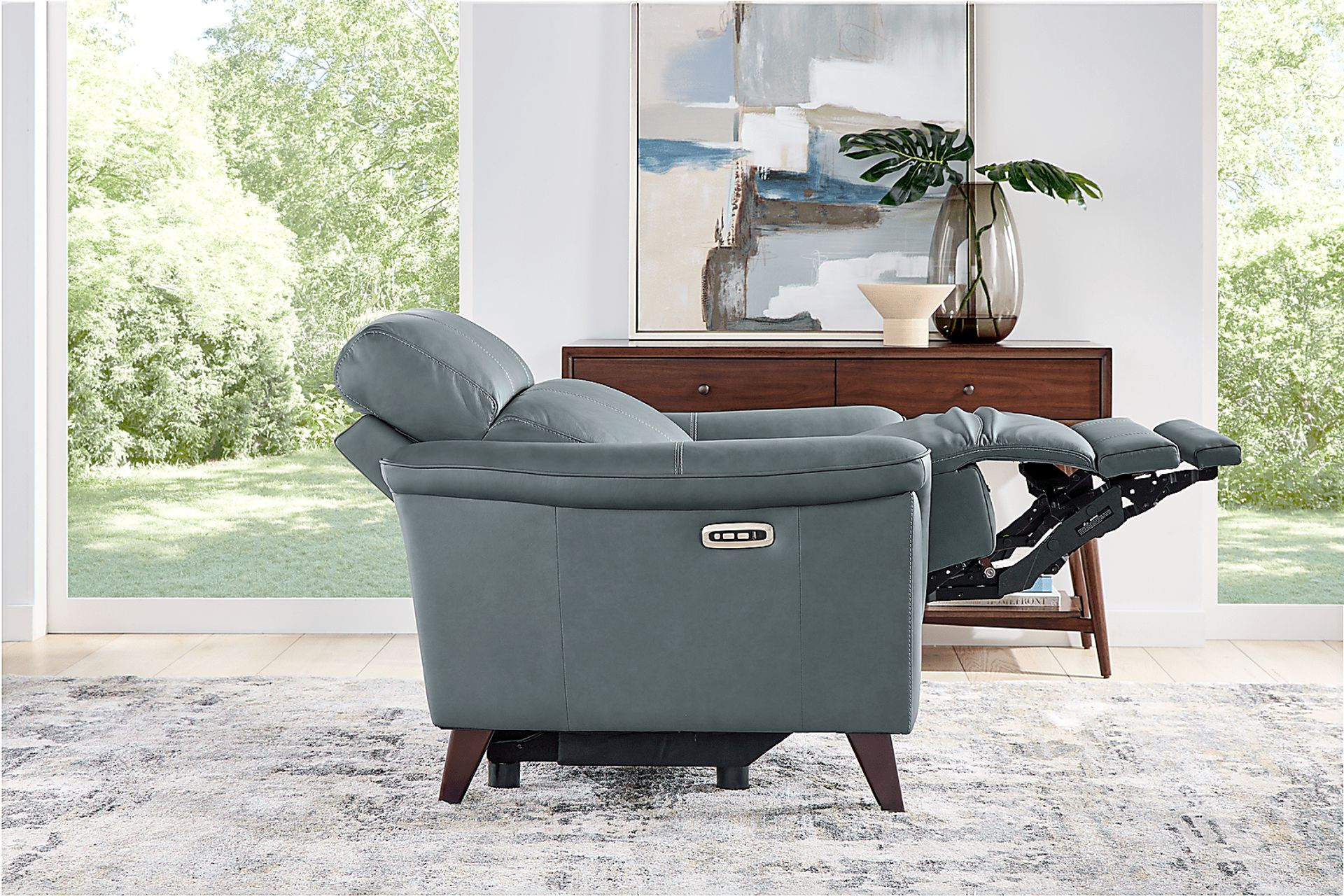 Antonella Blue Leather 6 Pc Living Room with Dual Power Reclining Sofa - Image 17