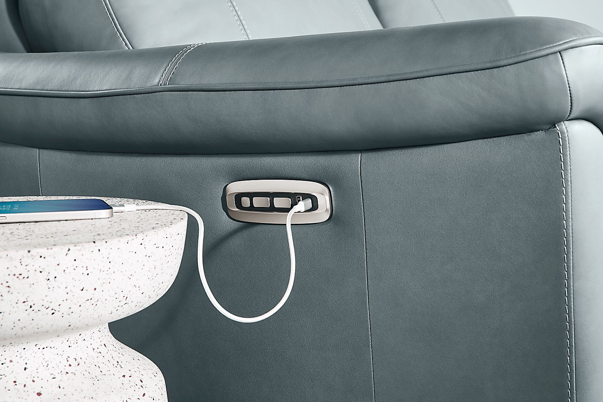 Antonella Blue Leather Dual Power Reclining Loveseat - Image 4