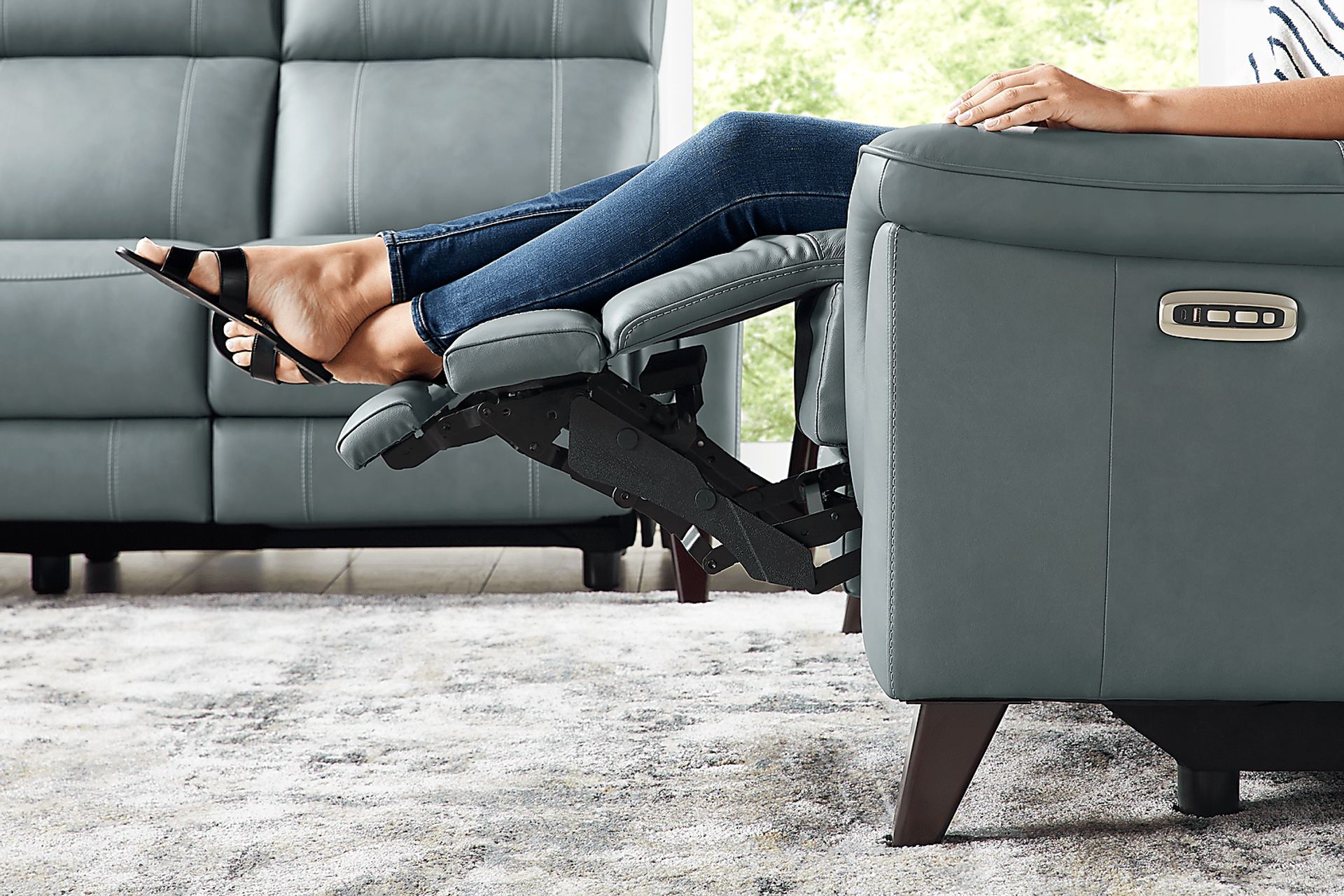 Antonella Blue Leather 7 Pc Dual Power Reclining Living Room - Image 12