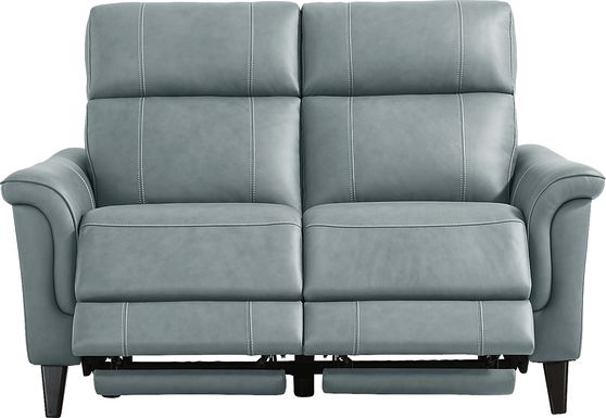 Antonella Blue Leather Dual Power Reclining Loveseat