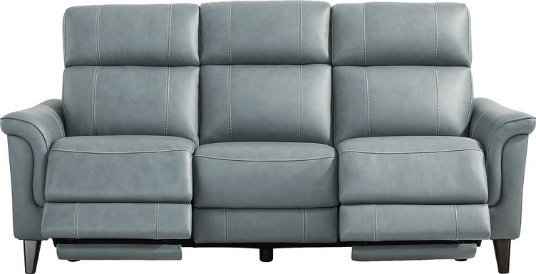 Antonella Blue Leather Dual Power Reclining Sofa