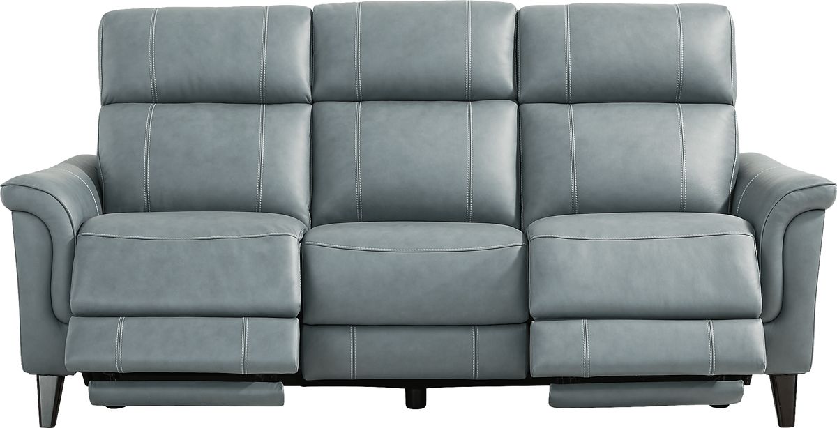 Cindy Crawford Antonella 3 Pc Blue Leather Dual Power Reclining Living ...