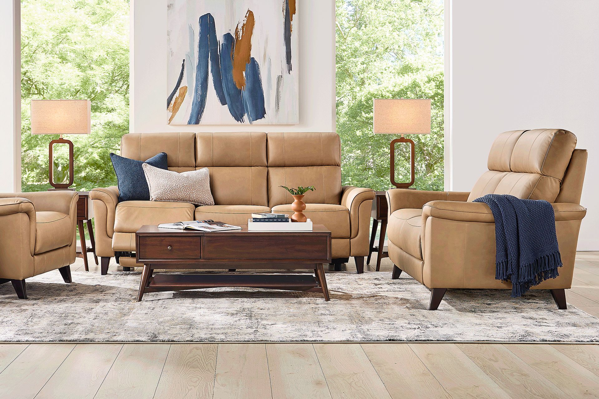 Antonella Tan 2 Pc Leather Dual Power Reclining Living Room - Image 1