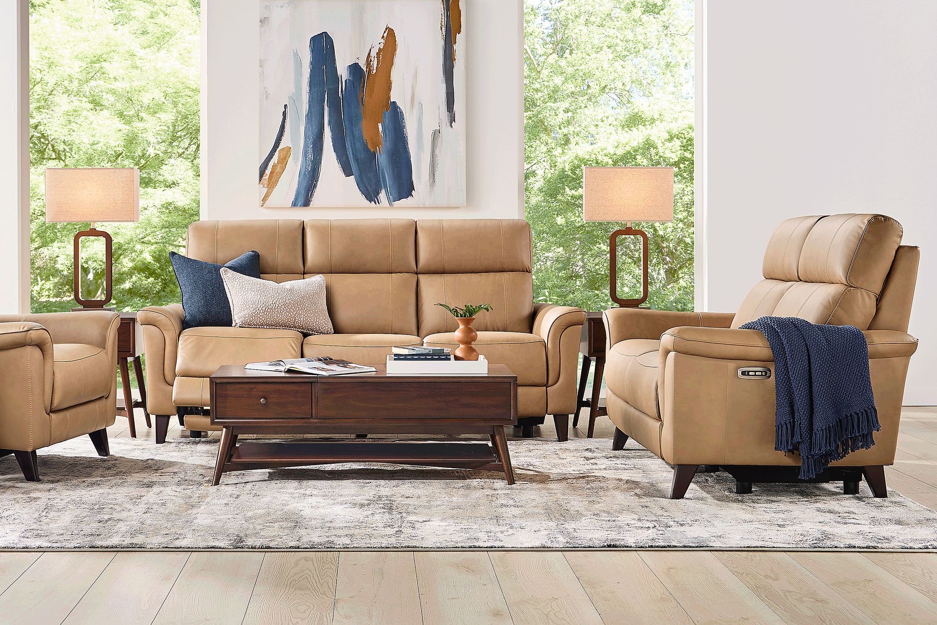 Antonella Tan 5 Pc Leather Dual Power Reclining Living Room - Image 1