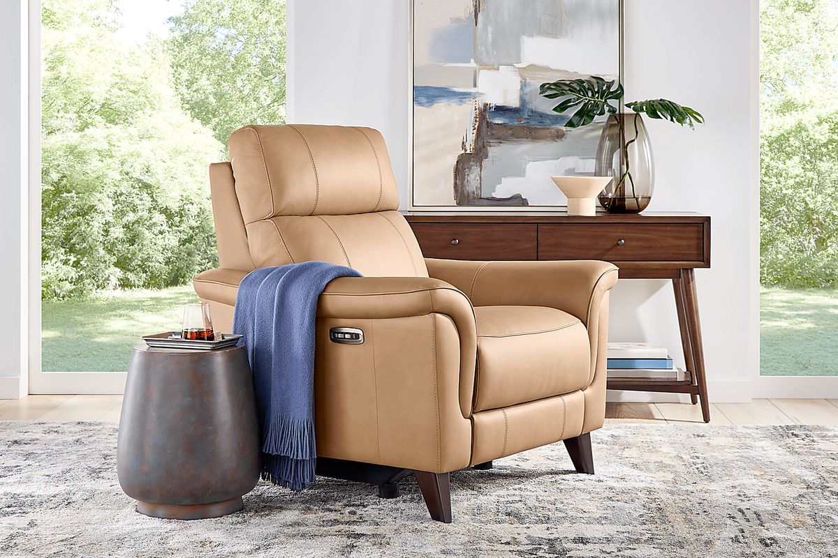 Cindy Crawford Antonella 3 Pc Tan Beige,Brown Leather Dual Power ...