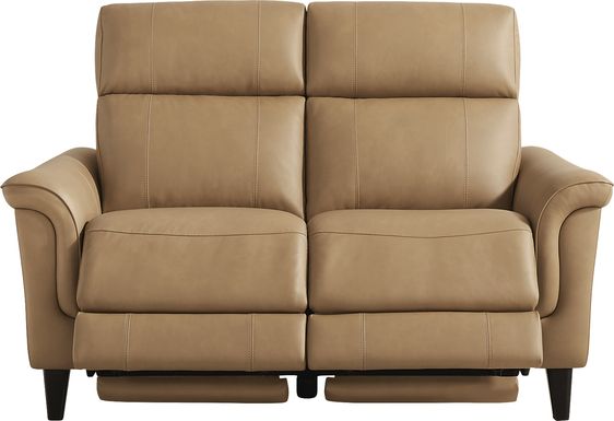 Antonella Tan Leather Dual Power Reclining Loveseat