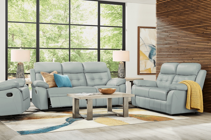 Antonin Aqua Leather 2 Pc Living Room with Reclining Sofa