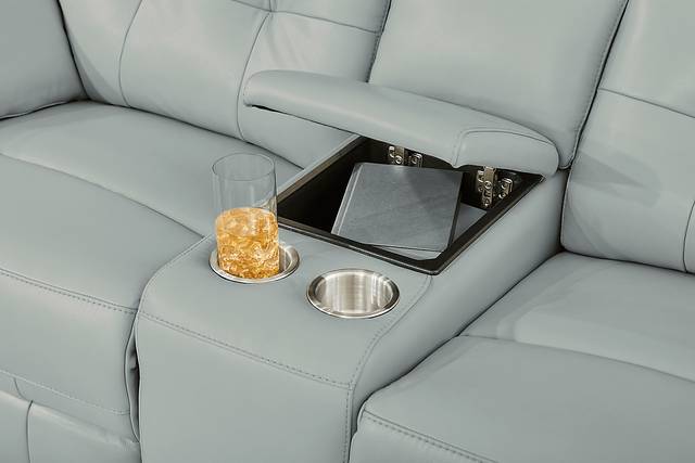 Antonin Aqua Leather Reclining Console Loveseat - Thumbnail - Image 3