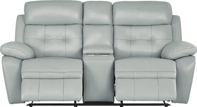 Antonin Aqua Leather Reclining Console Loveseat - Thumbnail - Image 2