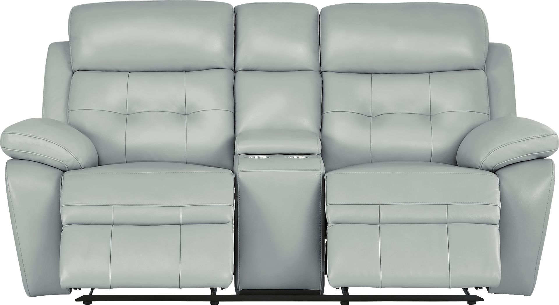 Antonin Aqua Leather Reclining Console Loveseat - Image 2