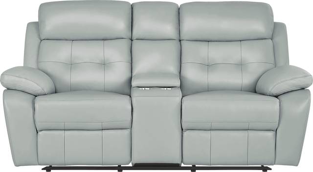 Antonin Aqua Leather Reclining Console Loveseat - Thumbnail - Image 1