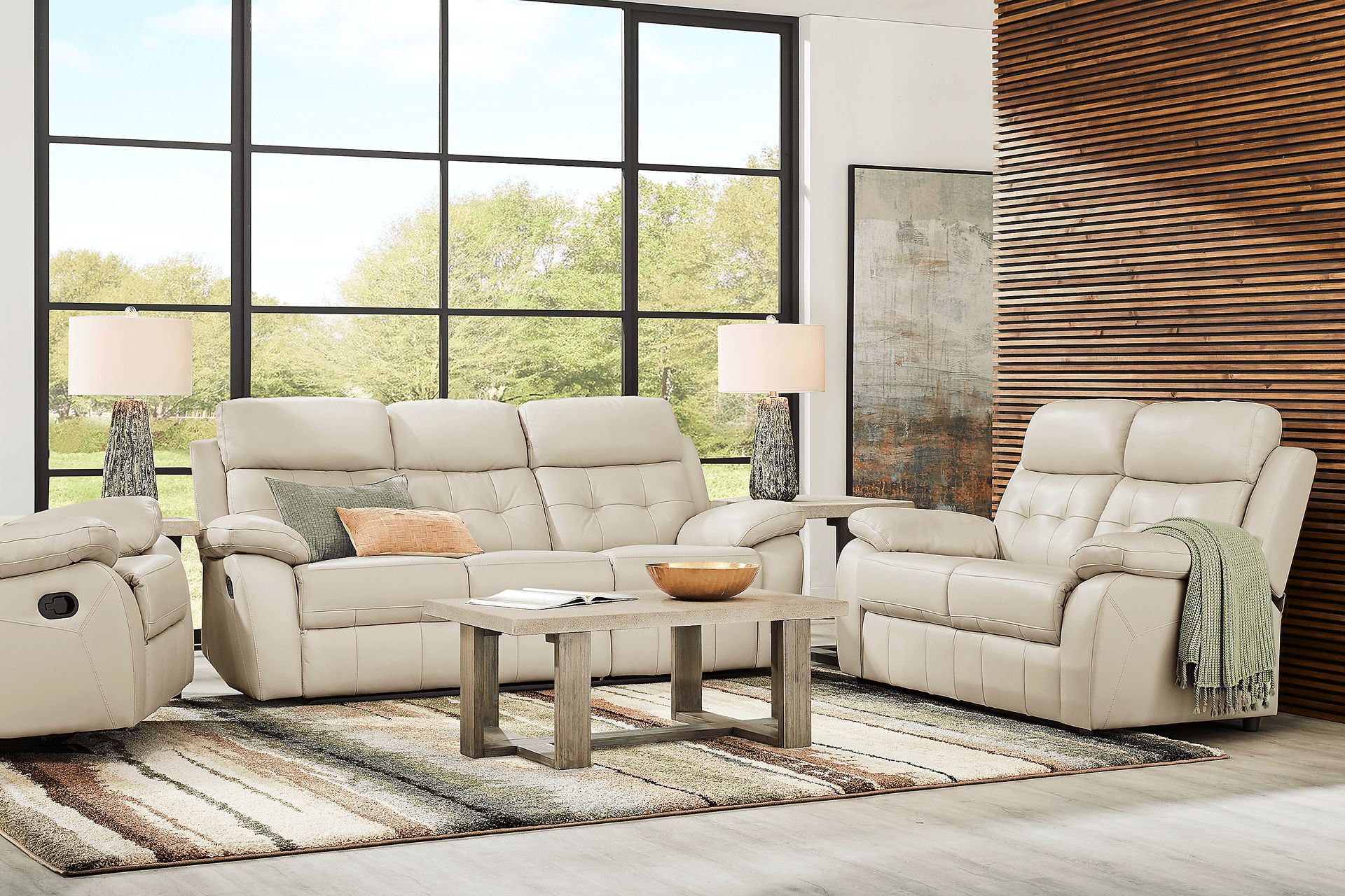 Antonin Beige Leather Reclining Loveseat - Image 2