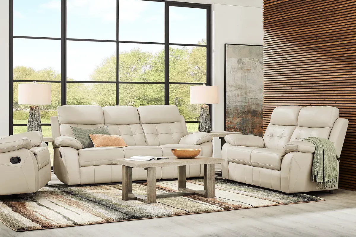 Beige leather best sale sofa recliner