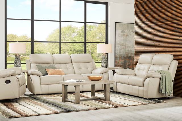 Antonin Beige Leather 3 Pc Living Room with Reclining Sofa - Thumbnail - Image 1
