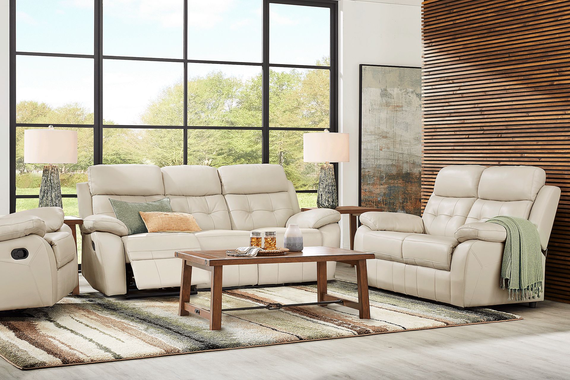 Antonin Beige Leather 5 Pc Living Room with Reclining Sofa - Image 1