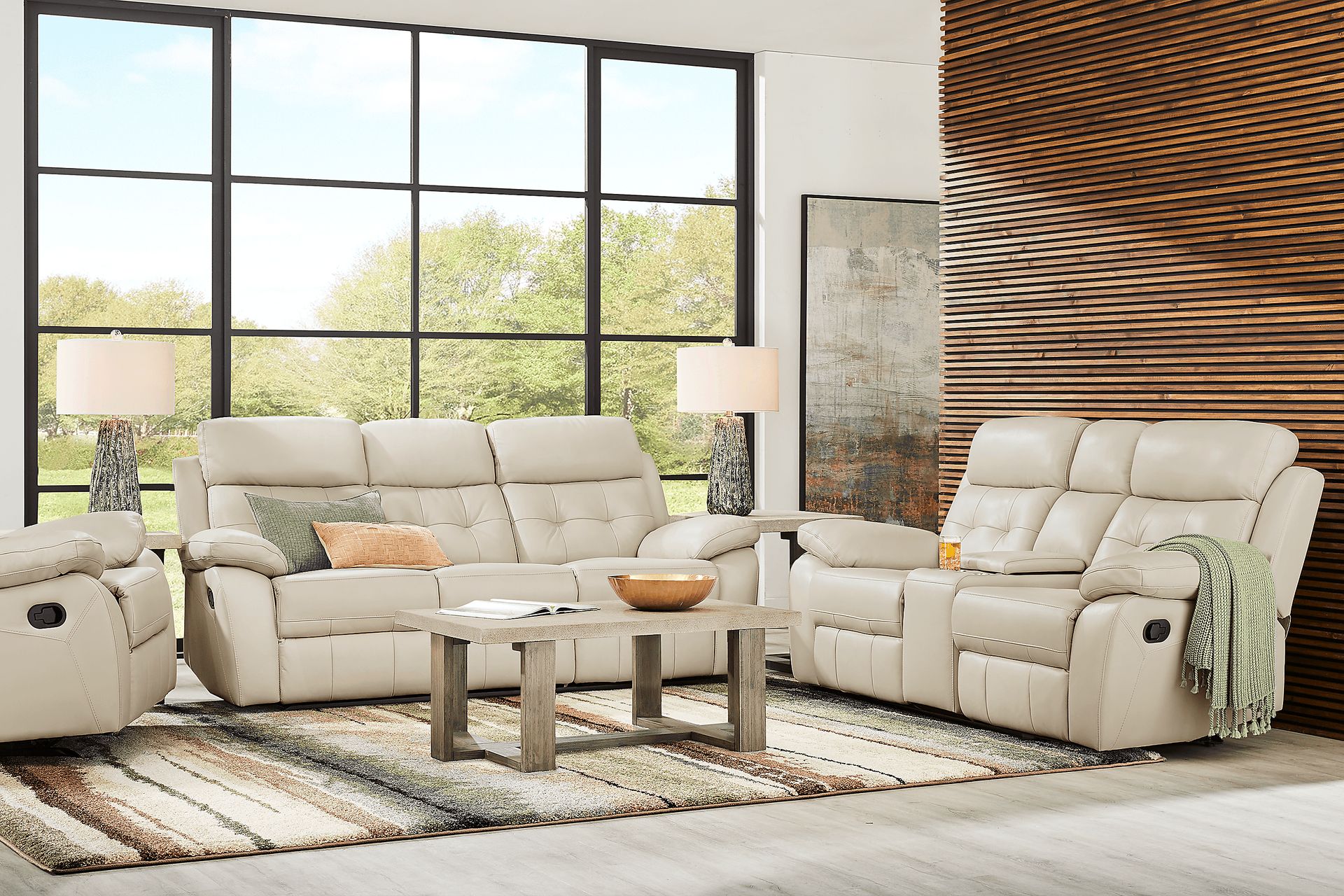 Antonin Beige Leather 6 Pc Reclining Living Room - Image 1