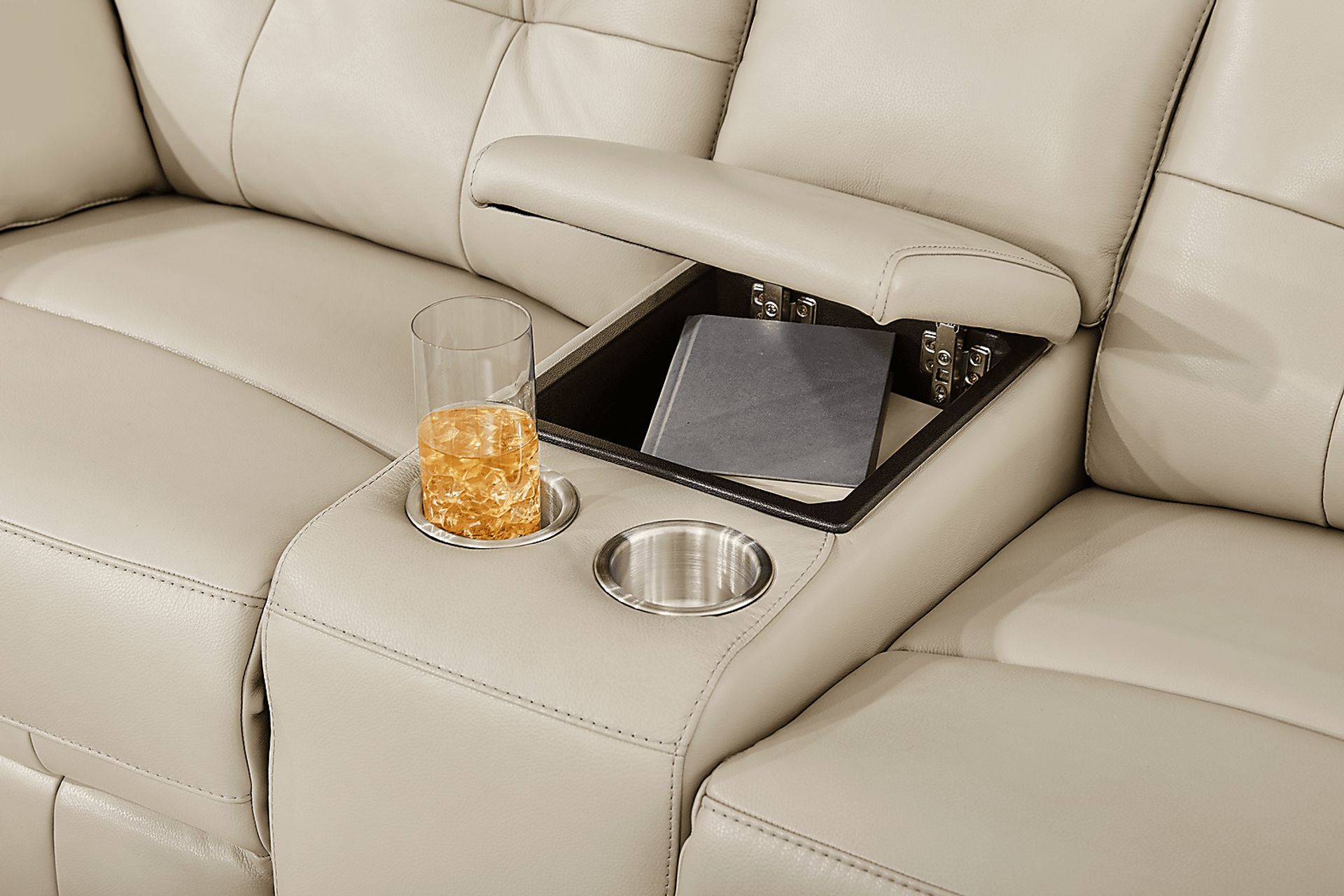 Antonin Beige Leather Reclining Console Loveseat - Image 5