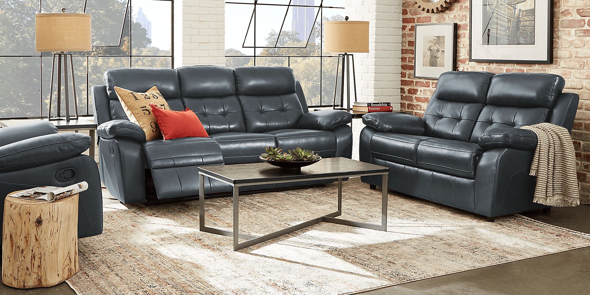 Antonin Blue Leather Reclining Sofa - Image 2