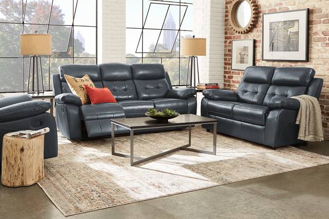 Antonin Blue Leather 5 Pc Reclining Living Room - Thumbnail - Image 1