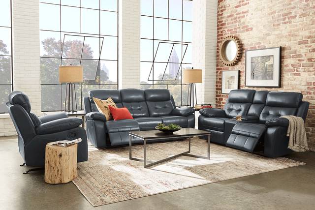 Antonin Blue Leather 7 Pc Reclining Living Room - Thumbnail - Image 1
