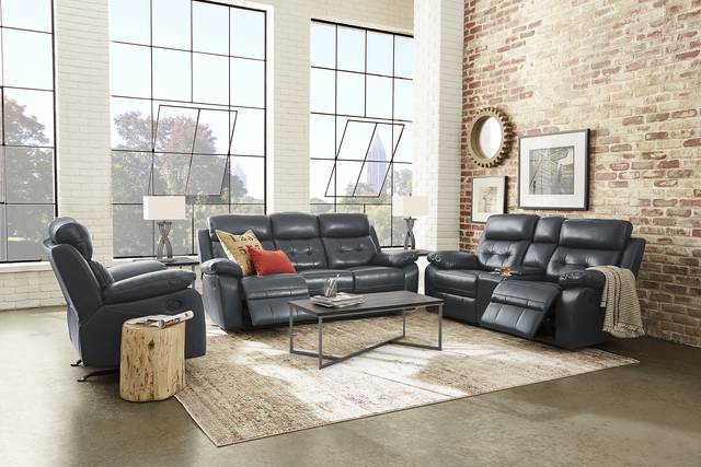 Antonin Blue Leather 8 Pc Reclining Living Room - Thumbnail - Image 1