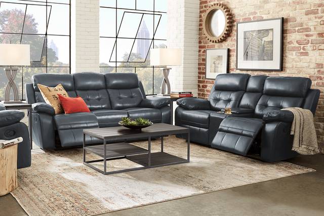 Antonin Blue Leather 8 Pc Reclining Living Room - Thumbnail - Image 1