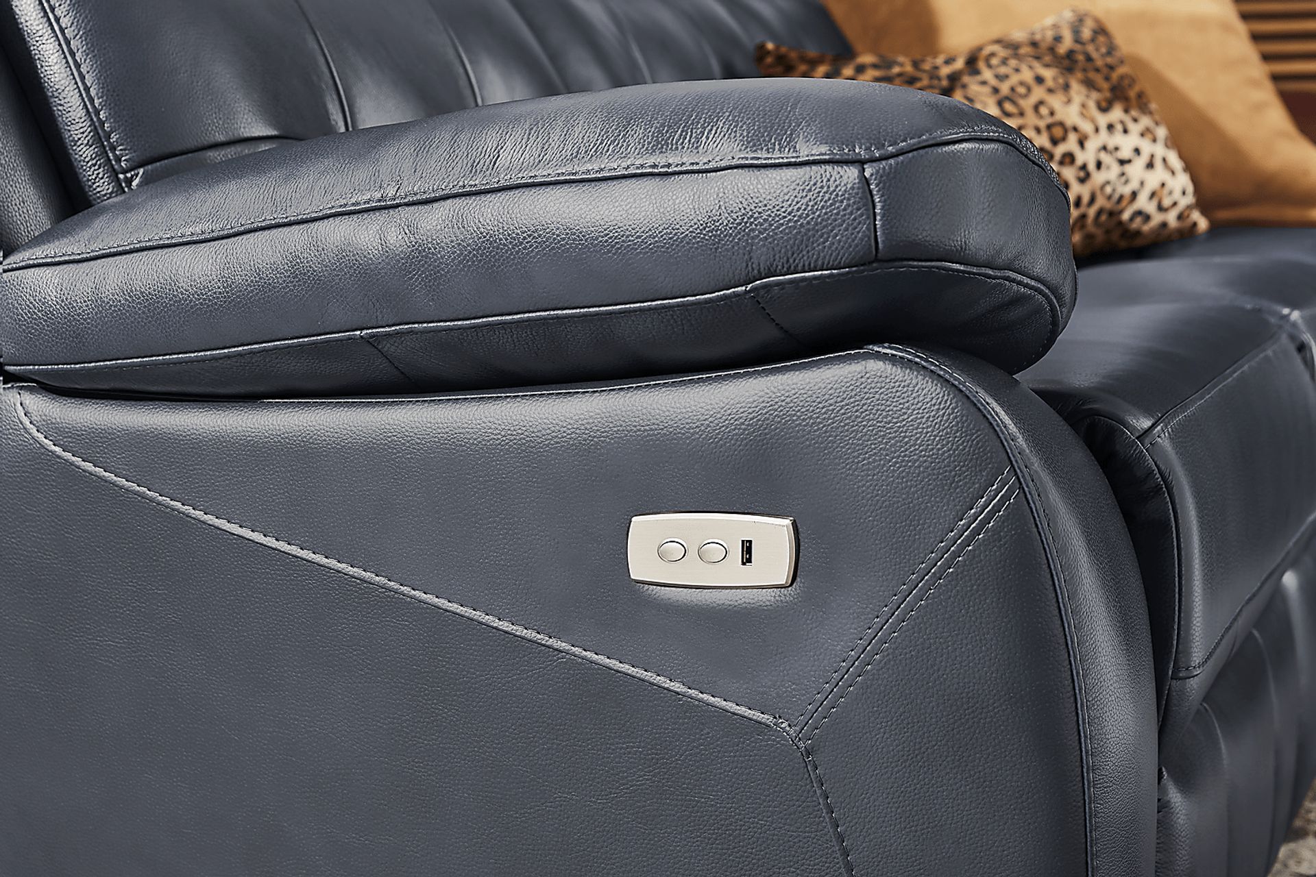 Antonin Blue Leather Power Reclining Sofa - Image 5