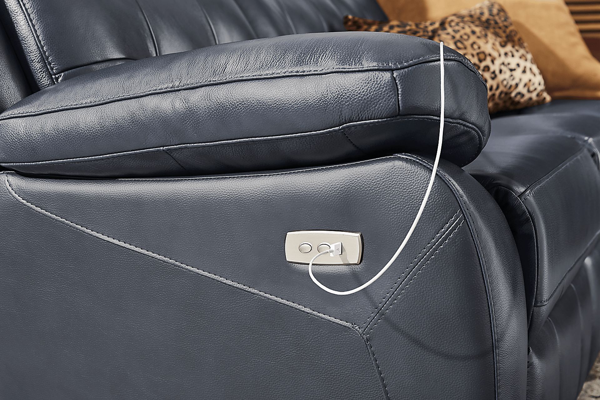 Antonin Blue Leather Power Reclining Sofa - Image 6