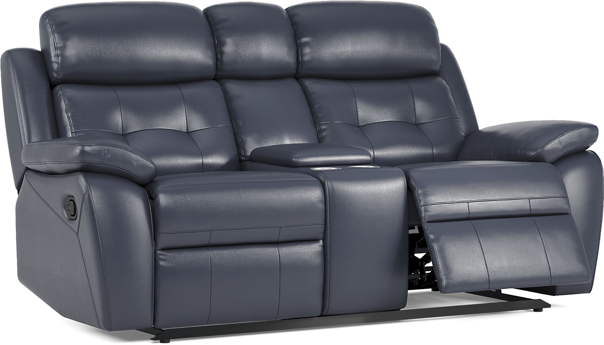 Antonin Blue Leather Reclining Console Loveseat - Image 4