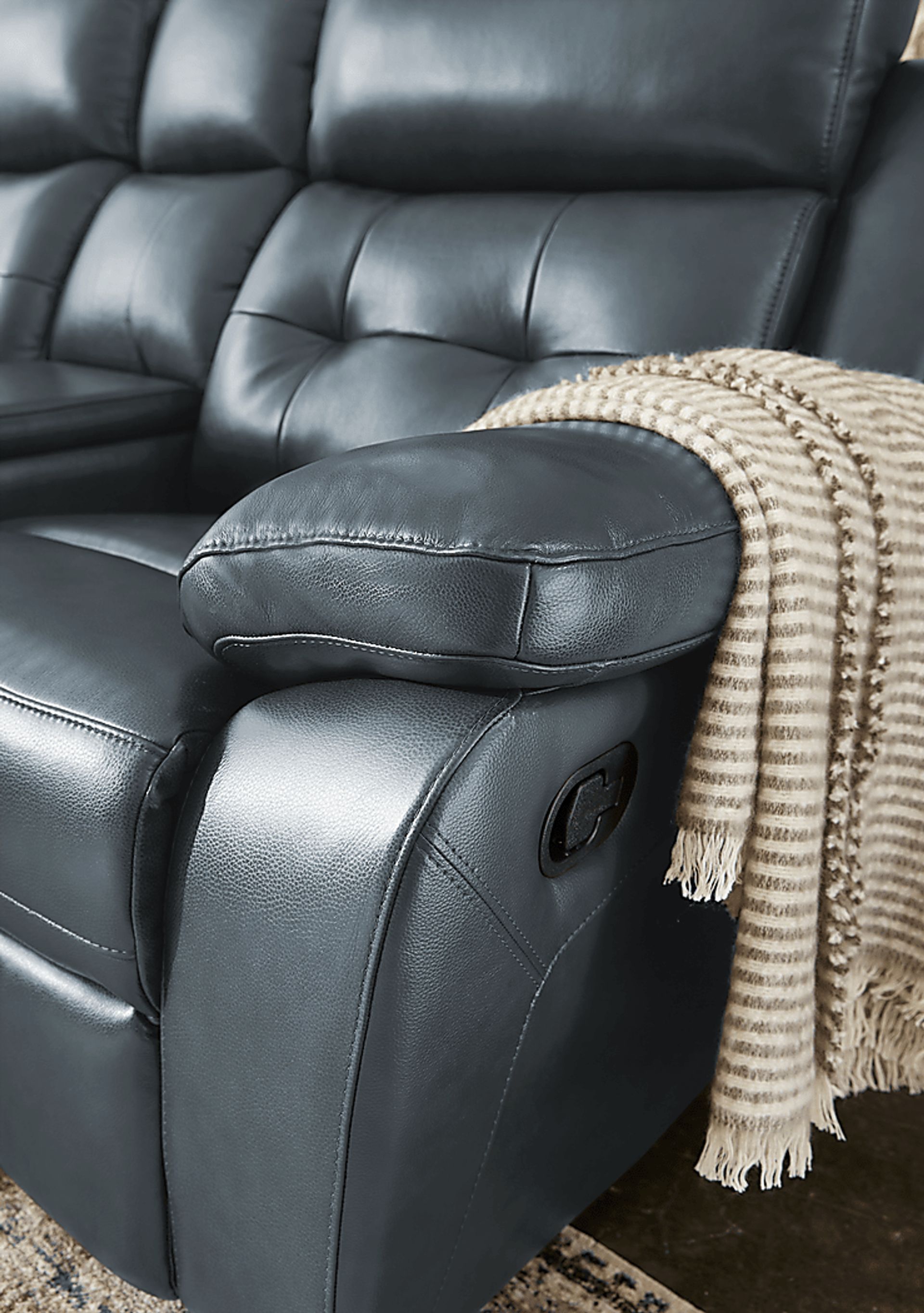 Antonin Blue Leather Reclining Console Loveseat - Image 7