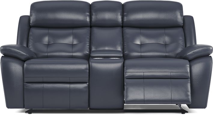 Antonin Blue Leather Reclining Console Loveseat