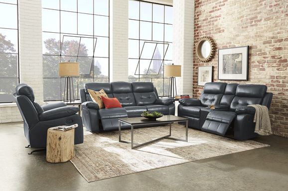 Antonin Blue Leather Reclining Sofa