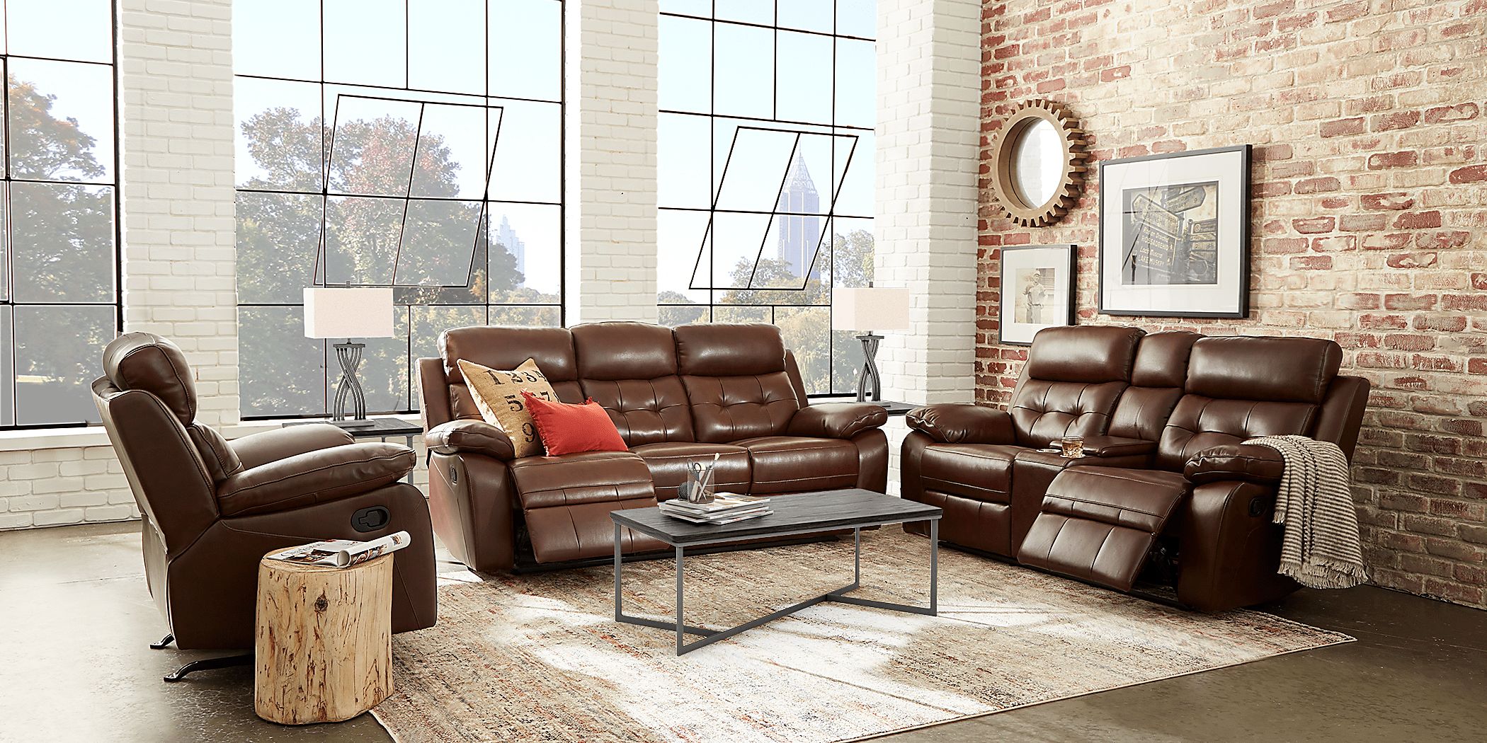 antonin brown leather reclining sofa