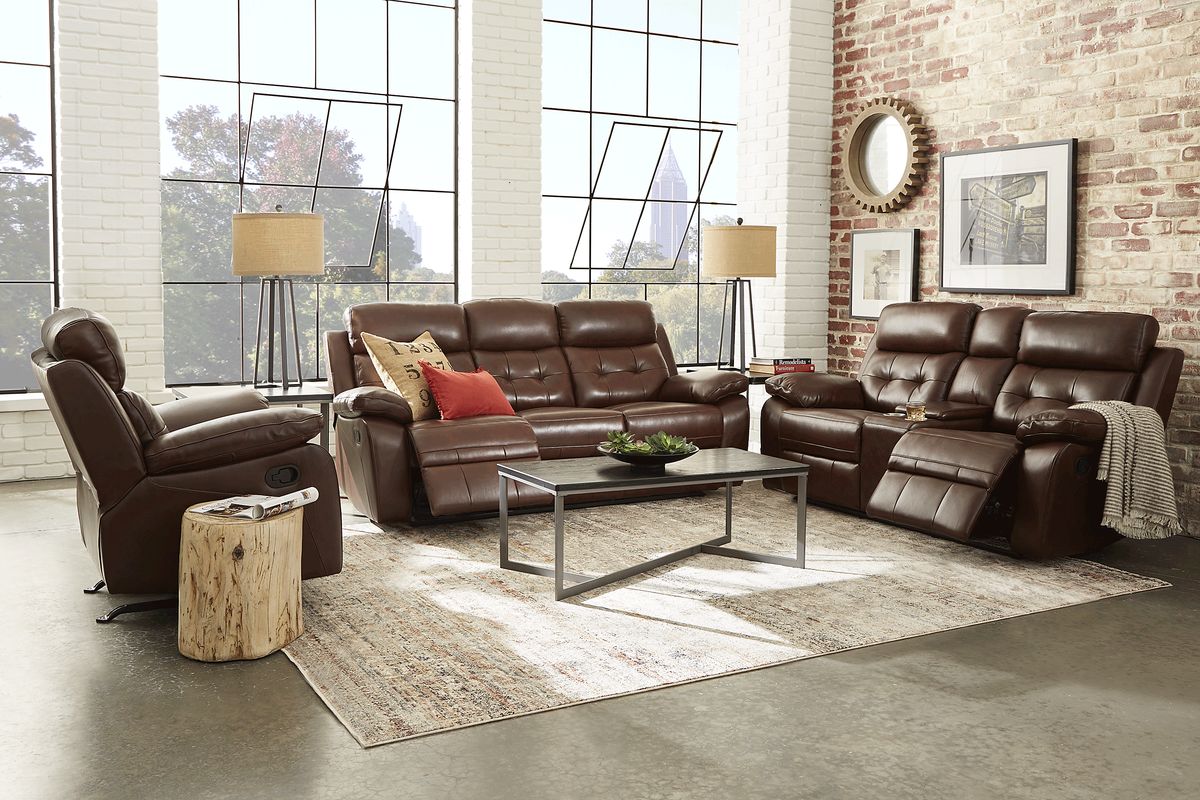 Antonin 5 Pc Brown Leather Non-Power Reclining Living Room Set With ...