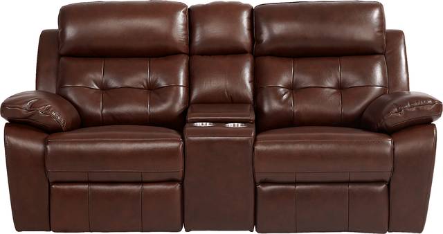 Antonin Brown Leather Reclining Console Loveseat - Thumbnail - Image 2