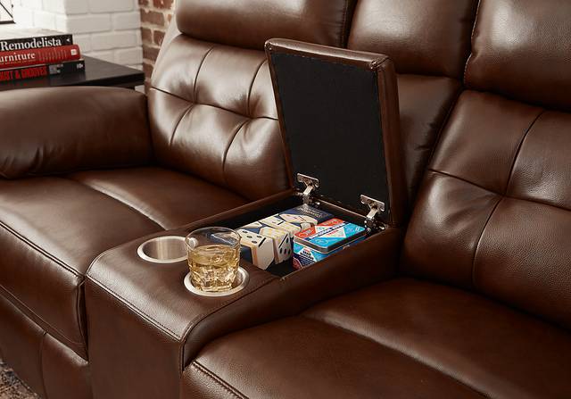 Antonin Brown Leather Reclining Console Loveseat - Thumbnail - Image 3