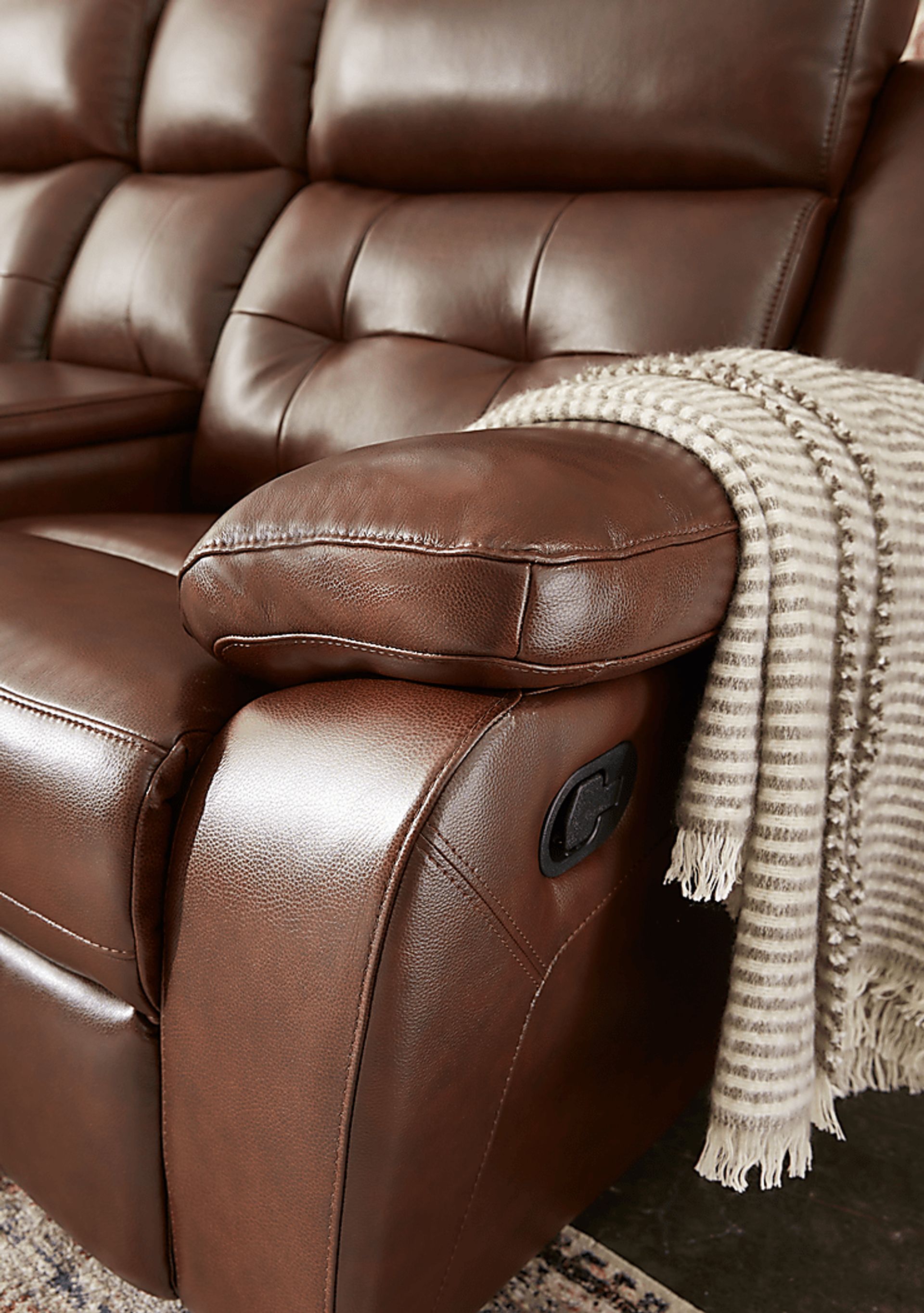 Antonin Brown Leather Reclining Console Loveseat - Image 4