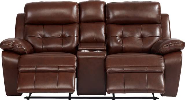 Antonin Brown Leather Reclining Console Loveseat - Thumbnail - Image 1