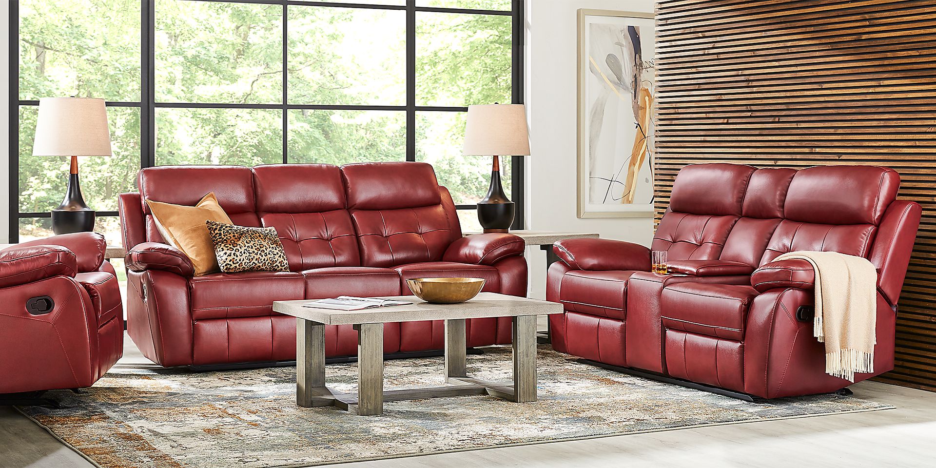 Antonin Red Leather Reclining Console Loveseat - Image 2