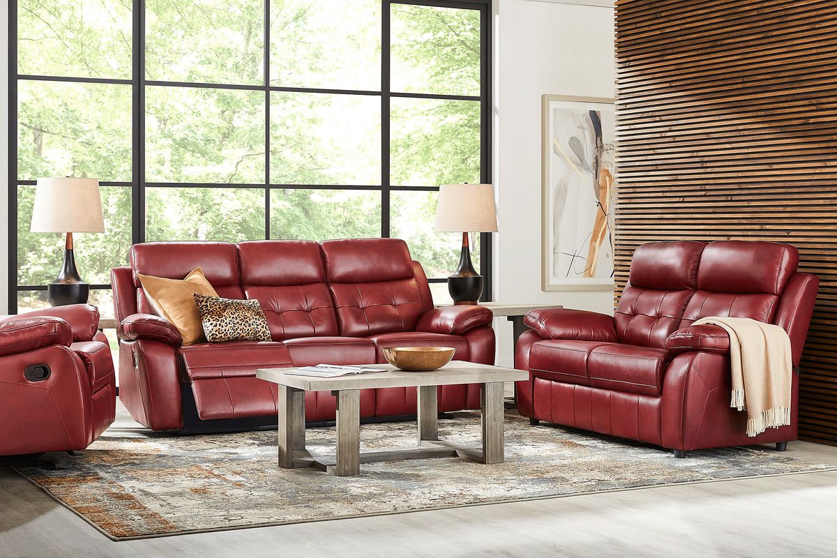 Antonin 3 Pc Red Leather Non-Power Reclining Living Room Set With ...