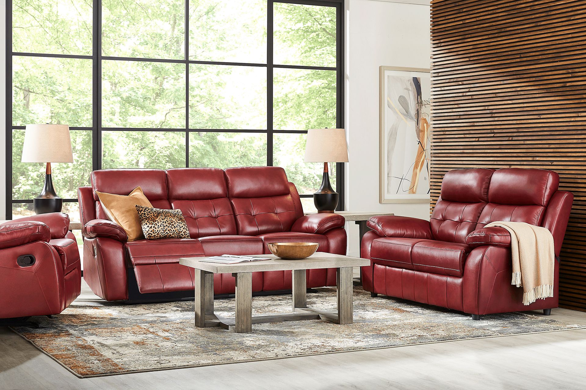 Antonin Red Leather 3 Pc Reclining Living Room - Image 1