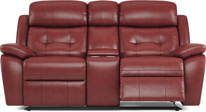 Antonin Red Leather Reclining Console Loveseat