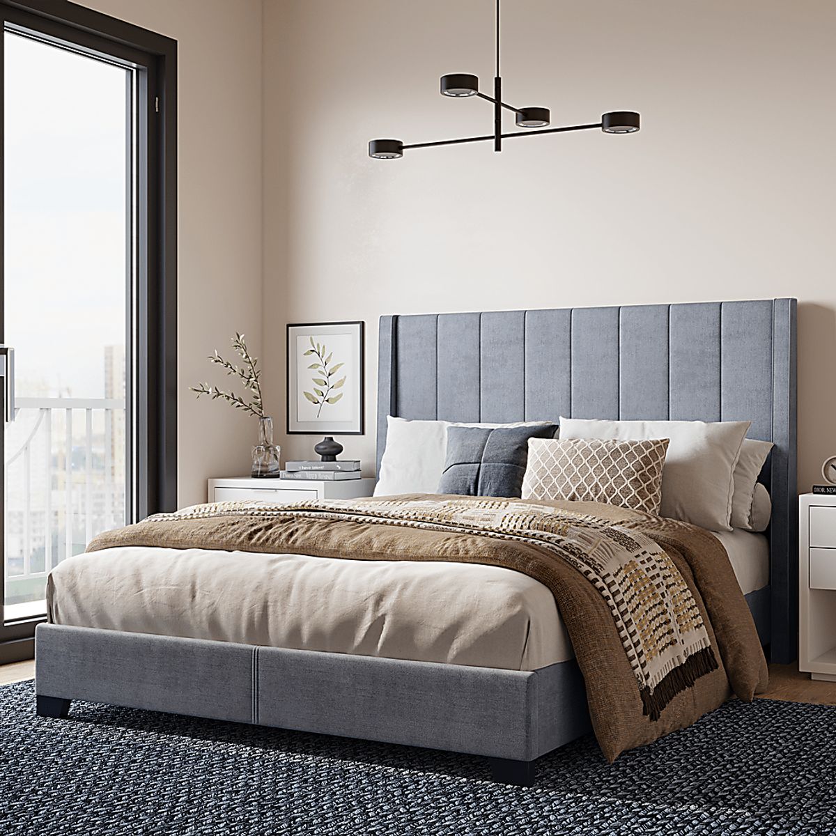 Aphiela Gray Polyester Fabric Queen Bed 