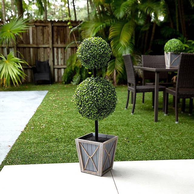 Appleberry II Green Artificial Double Ball Boxwood Topiary - Thumbnail - Image 6