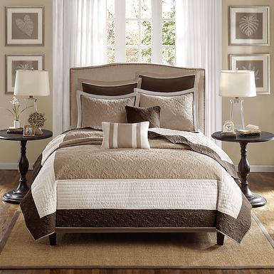 Aracely Beige 7 Pc King Coverlet Set