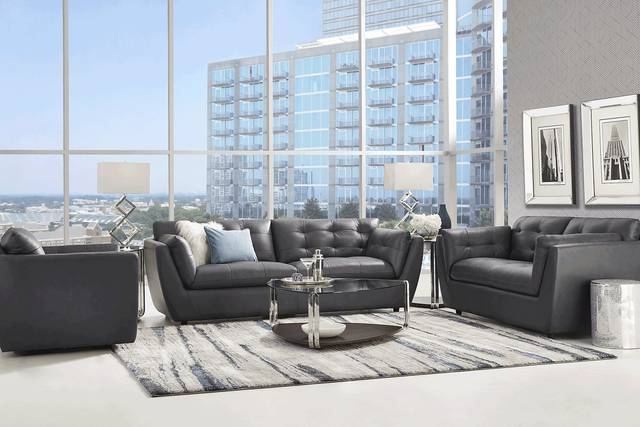 Aragon Blue Leather 5 Pc Living Room - Thumbnail - Image 1