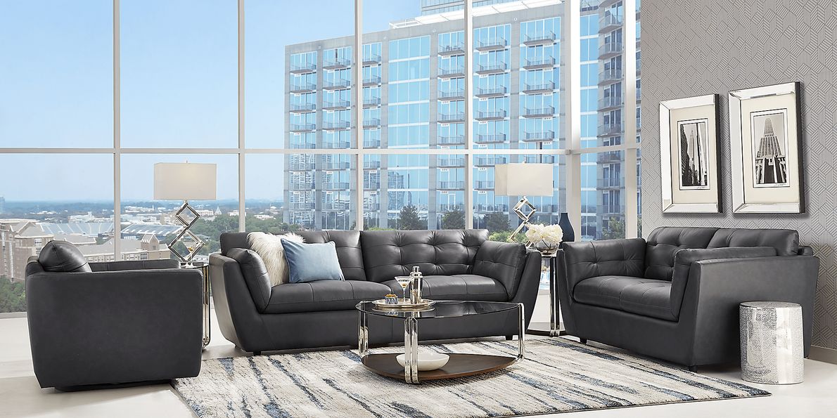 Aragon 5 Pc Blue Leather Living Room Set With Sofa, Loveseat, 3 Pc