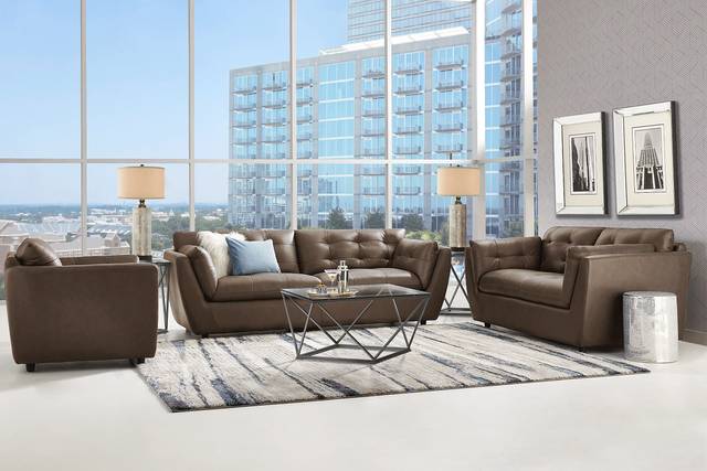 Aragon Brown Leather 6 Pc Living Room - Thumbnail - Image 1