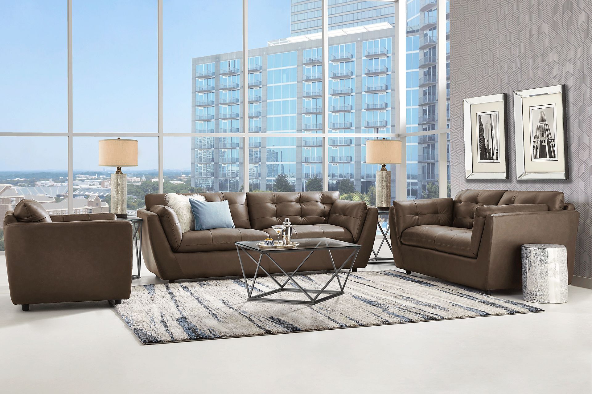 Aragon Brown Leather 6 Pc Living Room - Image 1
